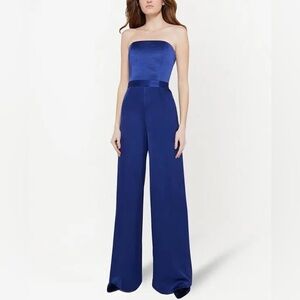 ALICE + OLIVIA Strapless Wide Leg‎ Jumpsuit Royal Blue Size 0 XS Satin Party NWT